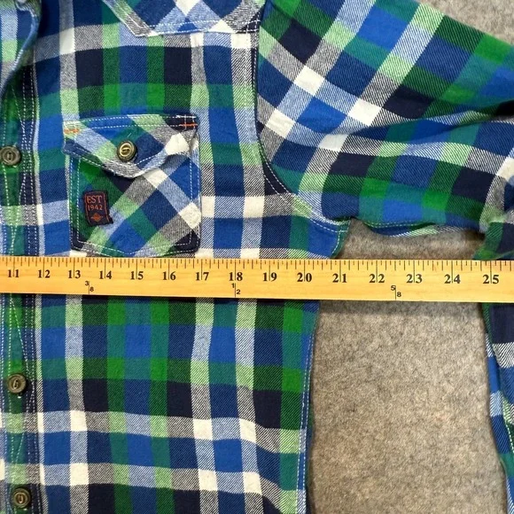 Supreme Flannel Button Shirt Mens Medium Green Blue Plaid Casual Cotton - Picture 6 of 9